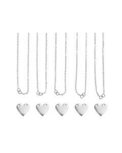 Halskettingset | hart  | zilverkleurig | 5 stuks
