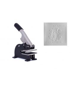 Blindrukstempel voor pregen van papier, ook wel droogstempel of preegstempel genoemd, met preeg.