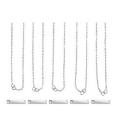 Halskettingset | kleine rechthoek | zilverkleurig | 5 stuks