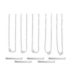 Halskettingset | grote rechthoek | zilverkleurig | 5 stuks