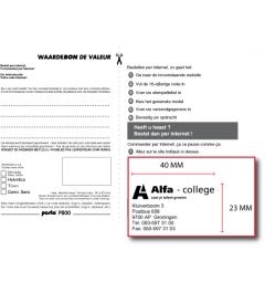 Waardebon voor een Posta P800 tekstplaatje van een  Bedrijfsstempel